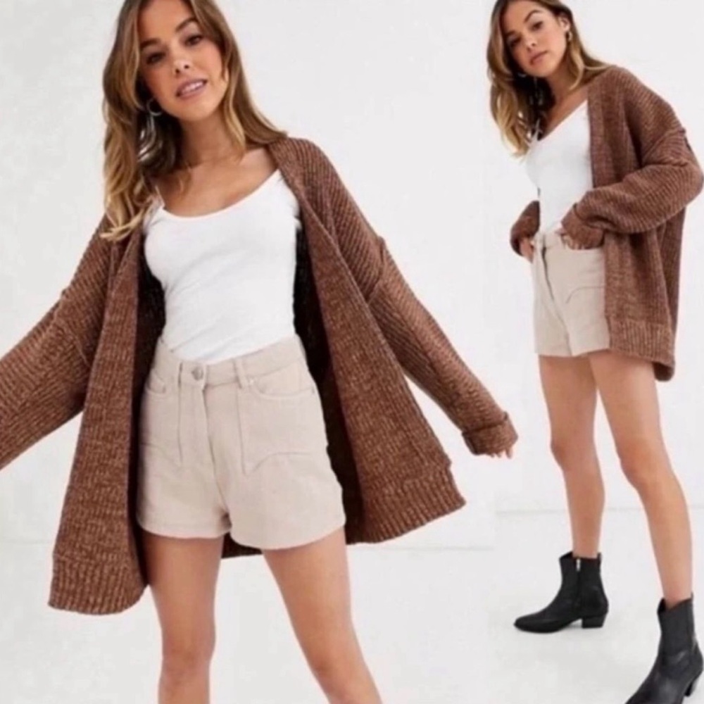 Free People High Hopes Cardigan Sweater Medium Brown Fisheraman Boho Chunky Prep - Picture 3 of 12